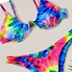BRAND NEW/NEVER WORN SHEIN Boho Rainbow Tie Dye Bikini Size Medium